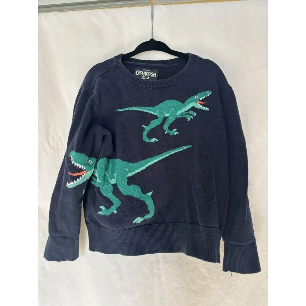 OshKosh B'Gosh, Navy‎ Blue and Green Dino Sweater Boy's Size 5T B1